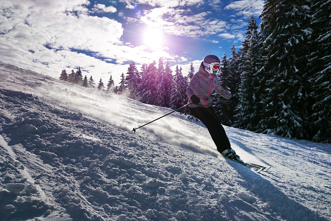 skiing, girl, sun